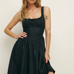 NWT Reformation Balia Linen Black Midi Dress